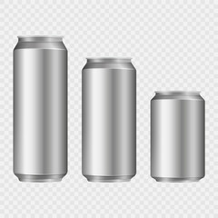 Aliminum drink cans isolated on transparent background. Vector illustration.