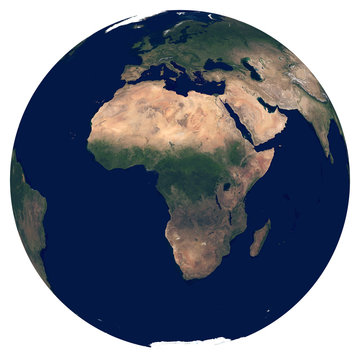 Earth from space. Satellite image of planet Earth. Photo of globe. Isolated physical map of Africa (Nigeria, Egypt, South Africa, Algeria, Morocco, Angola). Elements of this image furnished by NASA.