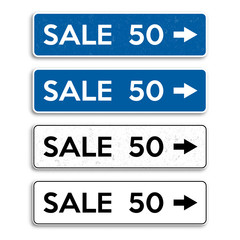 Set of plates in the form of road sign with discounts. Vector illustration.