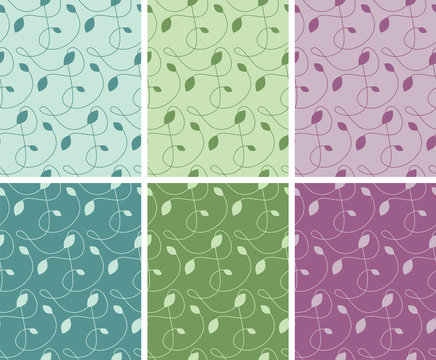 Vector seamless patterns set for natural cosmetics or beauty product packaging - abstract backgrounds with branches and leaves