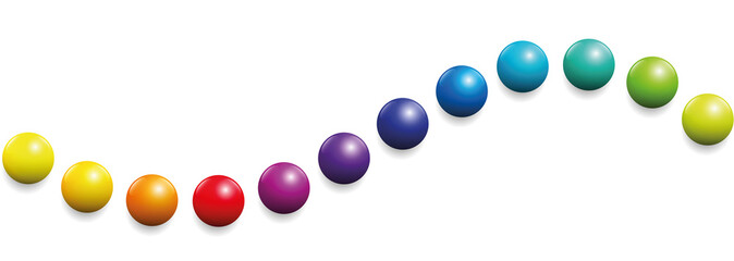 Color spectrum formed as a wave by twelve balls. Seamless extendable illustration on white background.