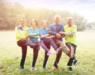 Senior Group Friends Exercise and dance in the park
