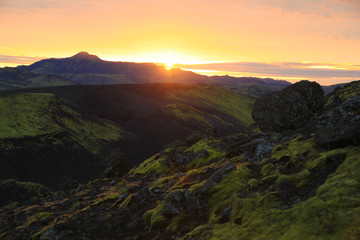 Sunset on Lakagigar in Iceland