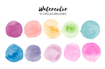 Watercolor circle texture. Abstract hand paint textures. Set of 10 watercolor circle elements for...