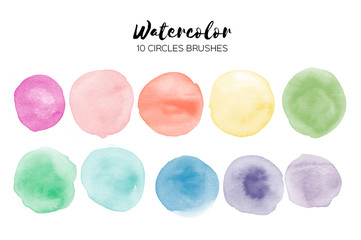 Watercolor circle texture. Abstract hand paint textures. Set of 10 watercolor circle elements for design.