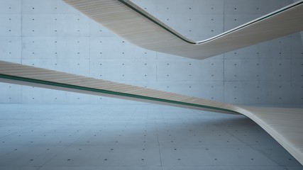 Empty dark abstract concrete and wood smooth interior. Architectural background. 3D illustration and rendering