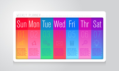 Weekly planner Sunday - Saturday infographics design vector and marketing icons with 7 option