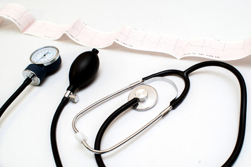 Stethoscope on the electrocardiogram graph