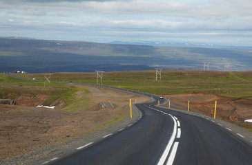 Icelandic road with clouds