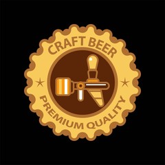 Craft beer premium label vector icon of beer tap and stars for brewery bar pub
