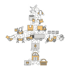 Logistics concept vector flat line art illustration