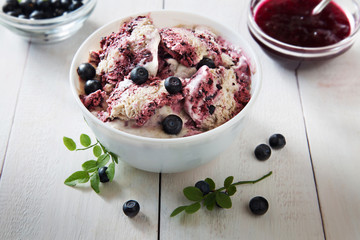 Blueberry homemade ice-cream with jam