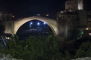 Papier Peint photo autocollant Stari Most Night view of the famous bridge of Mostar