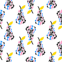 Bright pear seamless pattern with lettering design.