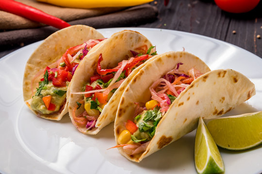 Mexican tacos with vegetables vegetarian