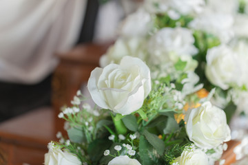 close up of white rose bouquet in thailand
