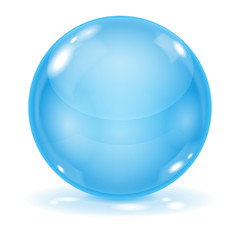 Blue glass ball. 3d shiny sphere isolated on white background