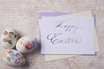 Easter eggs card with caligraphy fonts