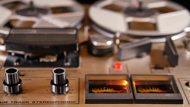 VU meters of an old Reel to Reel Tape recorder close up 