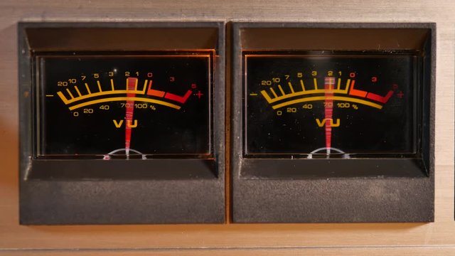 VU meters of an old Reel to Reel Tape recorder close up 