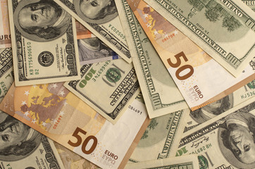 texture of dollars and euros top view