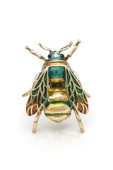 gold brooch enamel bee isolated on white