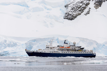 Expedition ship in Antarctic sea
