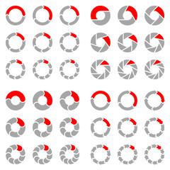 Set Pie Charts Arrows Grey/Red Square