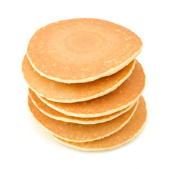 A stack of  plain pancakes on a white background.