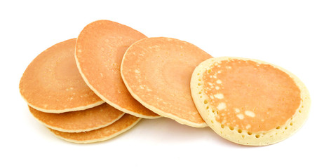 A stack of plain pancakes on a white background.