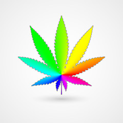 Isolated cannabis leaf in in iridescent color