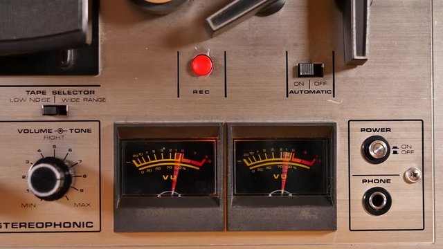 VU meters of an old Reel to Reel Tape recorder close up 