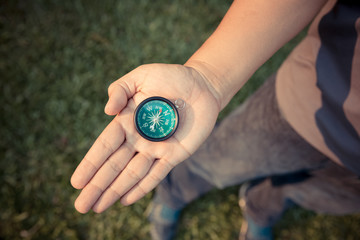compass on man's hand