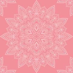 Seamless pattern with mandala ornament. Hand drawn vector illustration