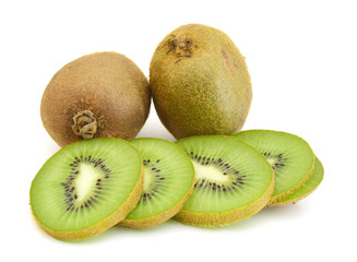Fototapeta premium Whole kiwi fruit and his segments isolated on white background cutout