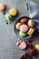 Peel and stick wall murals Macarons Colorful macarons on gray marble background