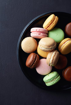 Plate of colorful macarons
