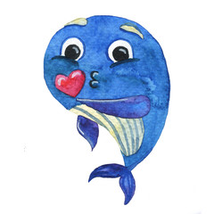 watercolor whales kissing and love