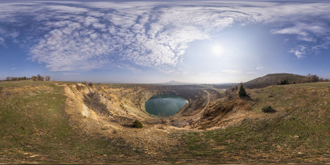 Spherical panorama of a mining crater in the Earth crust