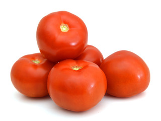 Closeup of tomatoes on the vine isolated on white