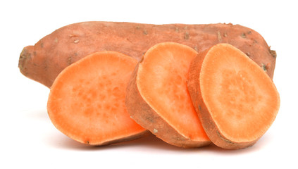 Sweet potatoes on white
