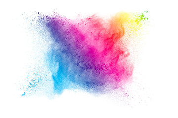 abstract color powder explosion on  white background.Freeze motion of dust splash.