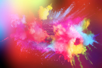 abstract color powder explosion on  white background.Freeze motion of dust splash.