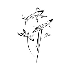 ornament 219. stylized bouquet of three flowers in black lines on white background