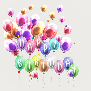 Happy Birthday Greeting Card with colorful balloons and happy birthday.