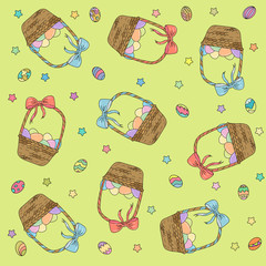 Wallpaper on the theme of Easter basket with eggs