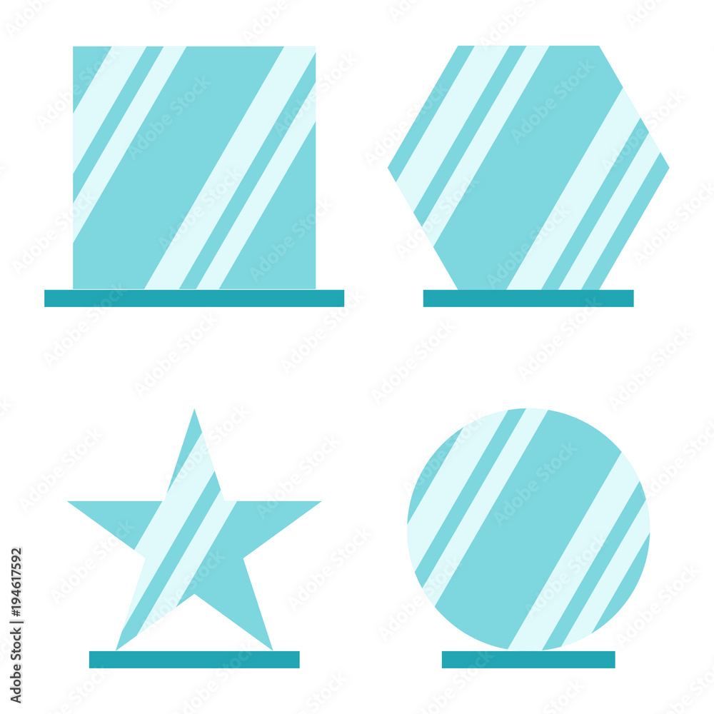 Poster set of glass of different geometric shapes in flat style for your design