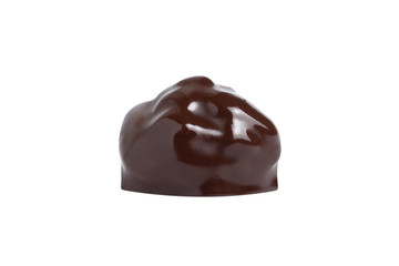 chocolate candy macro shot with nuts and delicious filling on white background, isolates