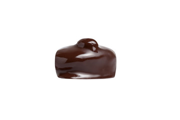 chocolate candy macro shot with nuts and delicious filling on white background, isolates