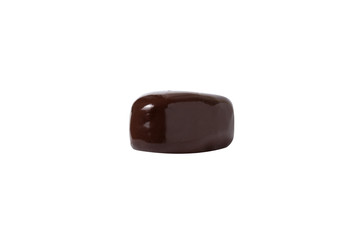 chocolate candy macro shot with nuts and delicious filling on white background, isolates
